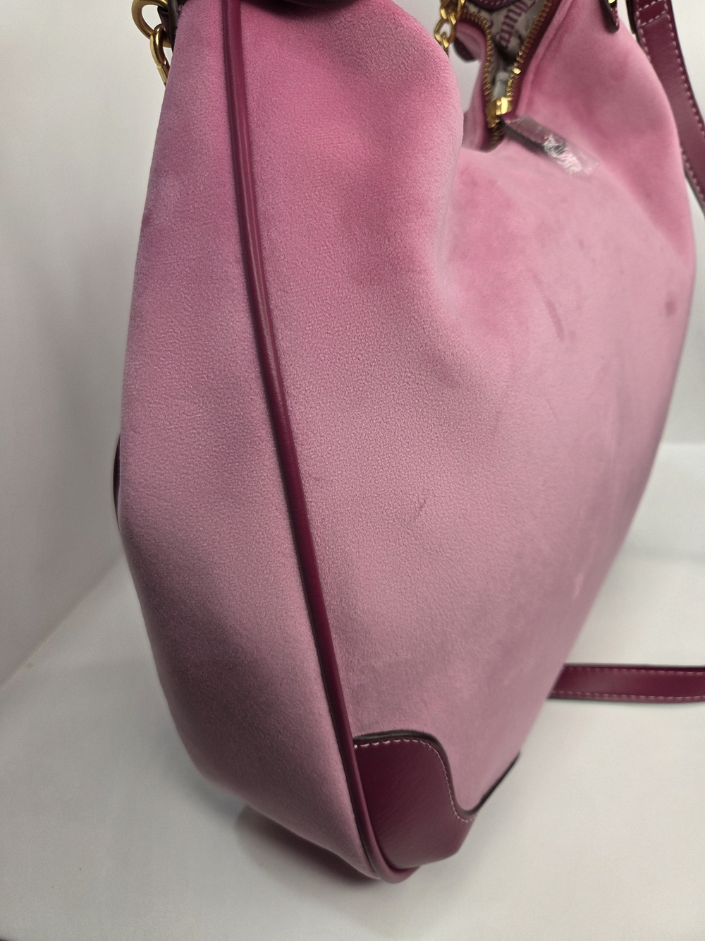 💕▪️Juicy Couture▪️uk Exclusive Twig Pink Suede Purple Trim Gold Chain Hobo Bag - Picture 9 of 13